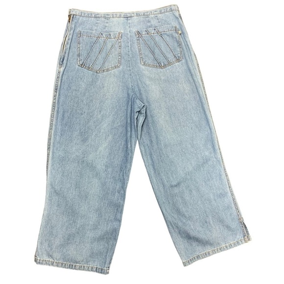 VINTAGE 90's High Waisted Blue Light Wash Cropped Jeans Wide Leg Side Zip Sz 10 - Picture 9 of 16